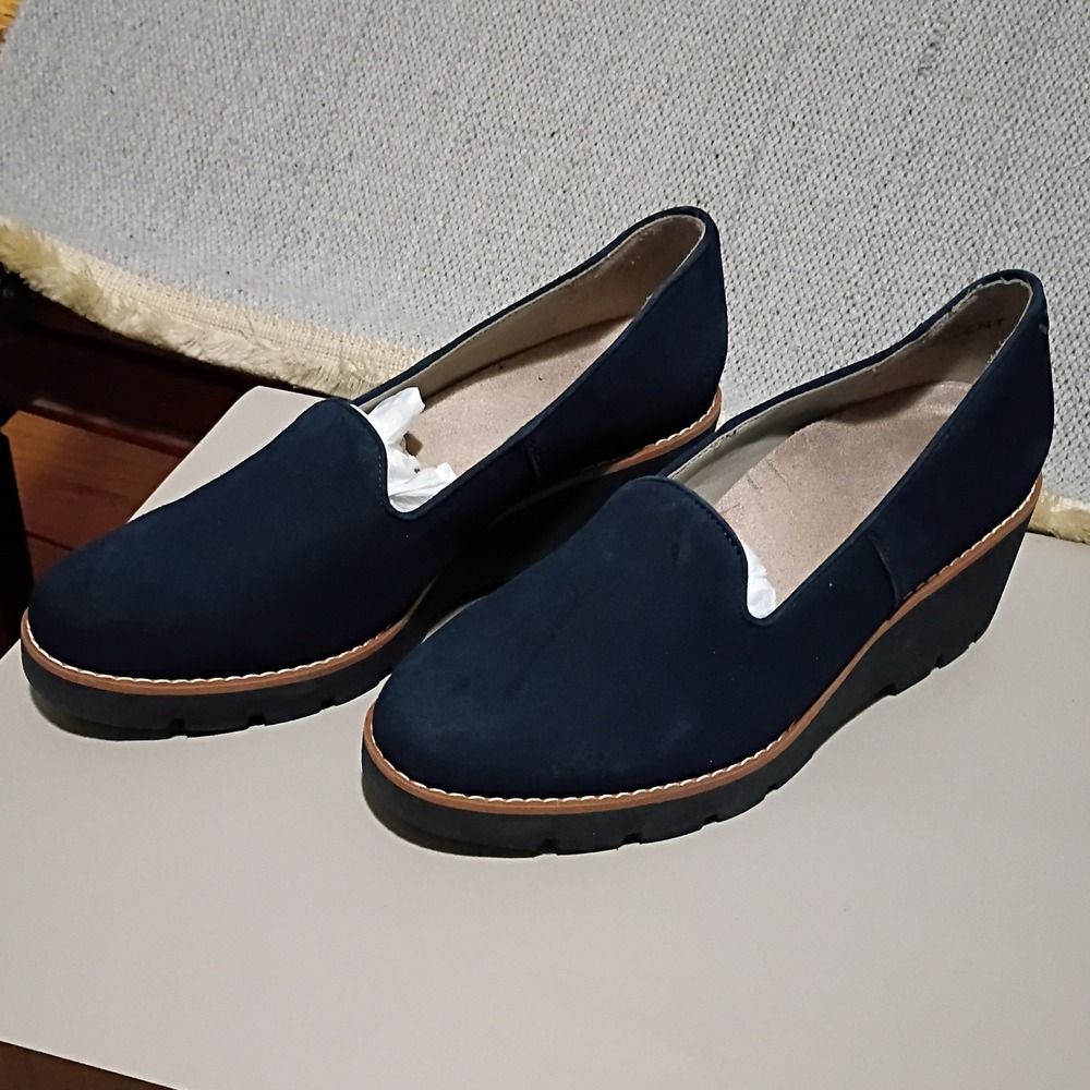 Vionic Willa Wedge Women 9.5 Navy Blue Water‎ Repellent Suede Street Loafers - Picture 5 of 9